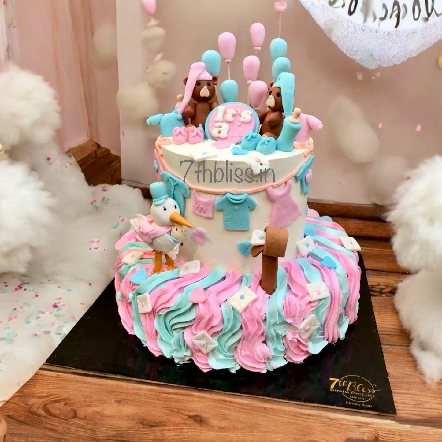 Stork Baby Shower 2-Tier Cake