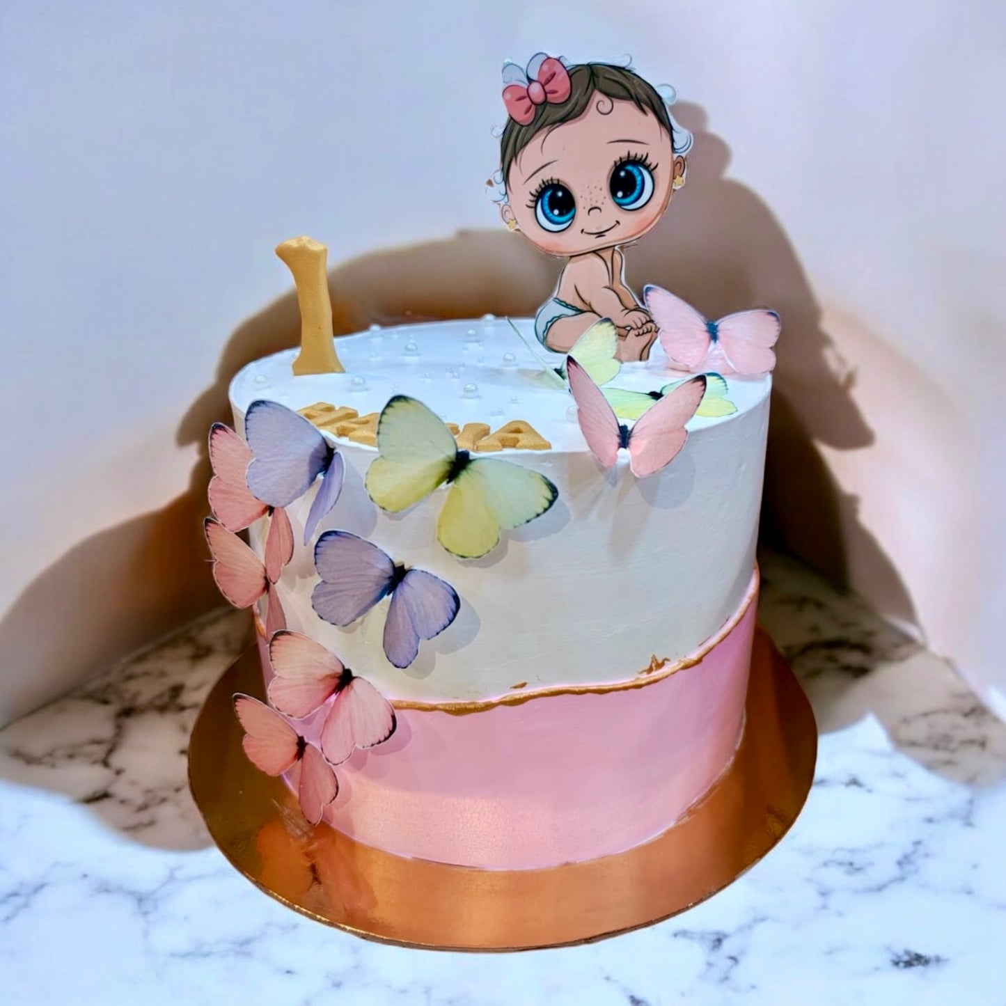 Baby Girl Butterfly 1st Birthday Cake
