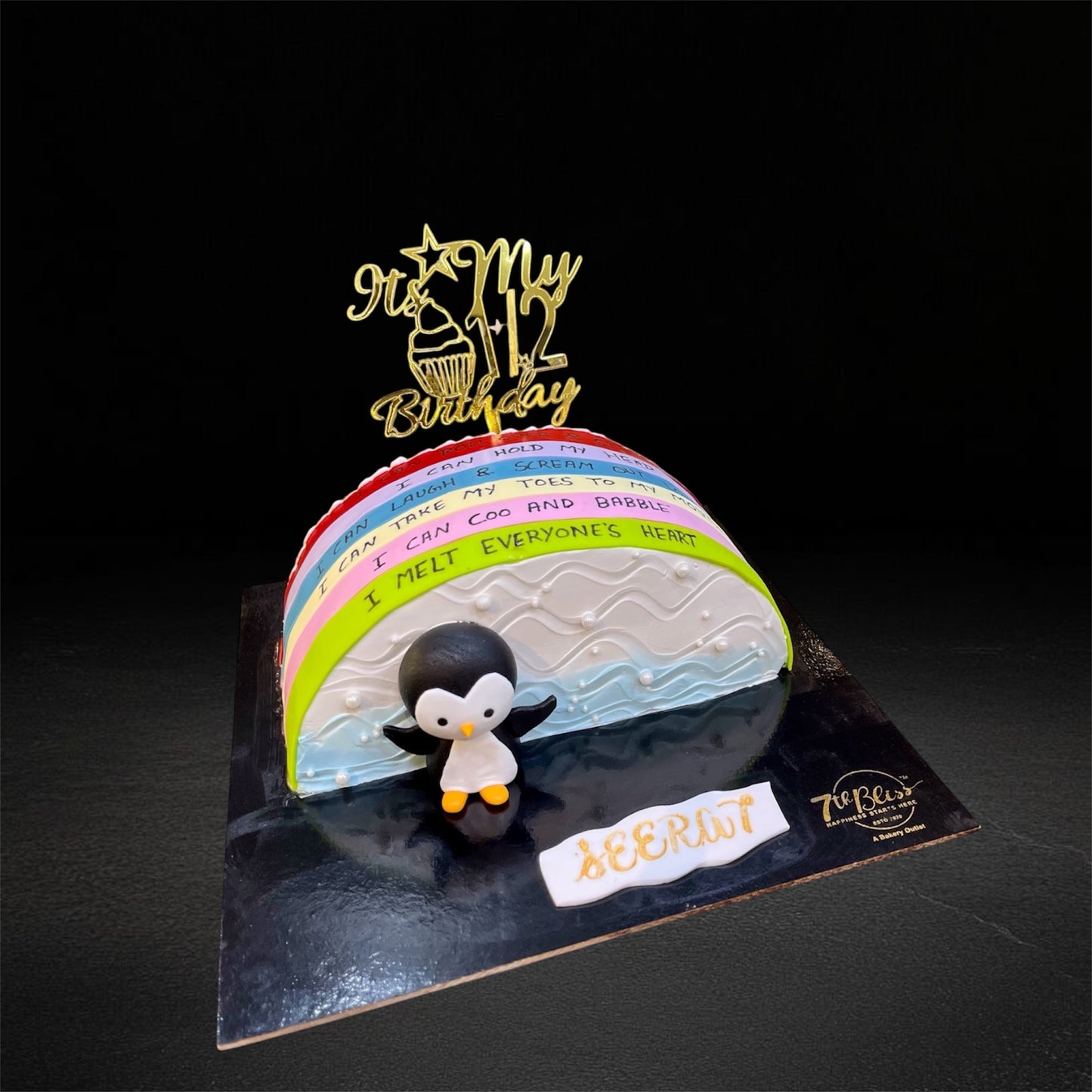 Penguin Rainbow 1/2 Birthday Cake