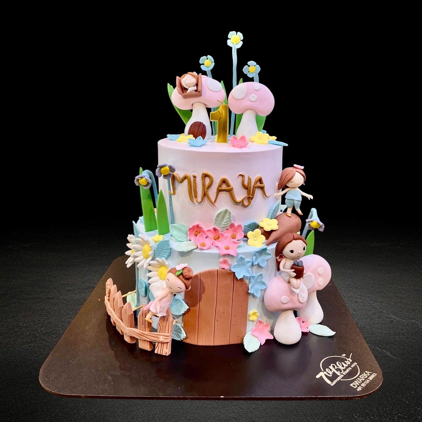 Mushroom Fairy Garden 1st Birthday Cake