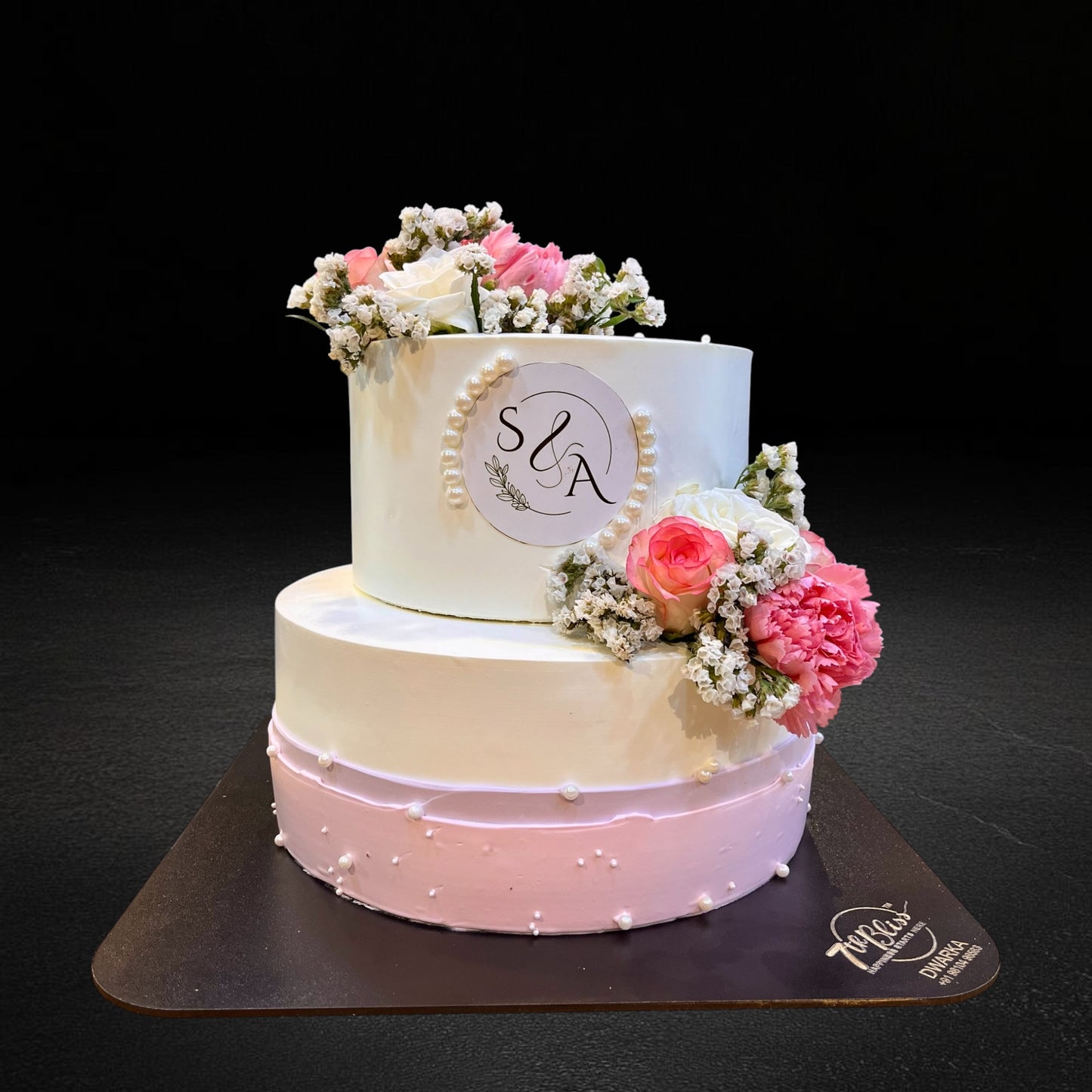 Pink Ombre Real Flower Anniversary Tier Cake