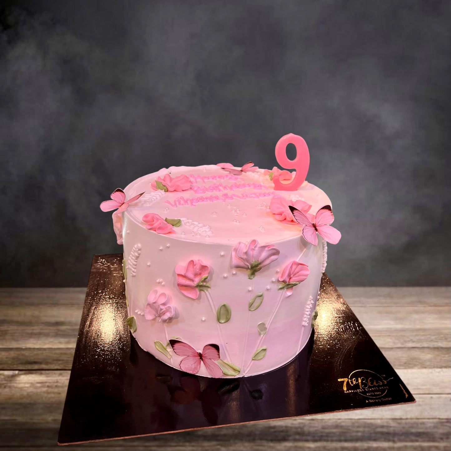 Pink Floral Butterfly 9th Birthday Cake