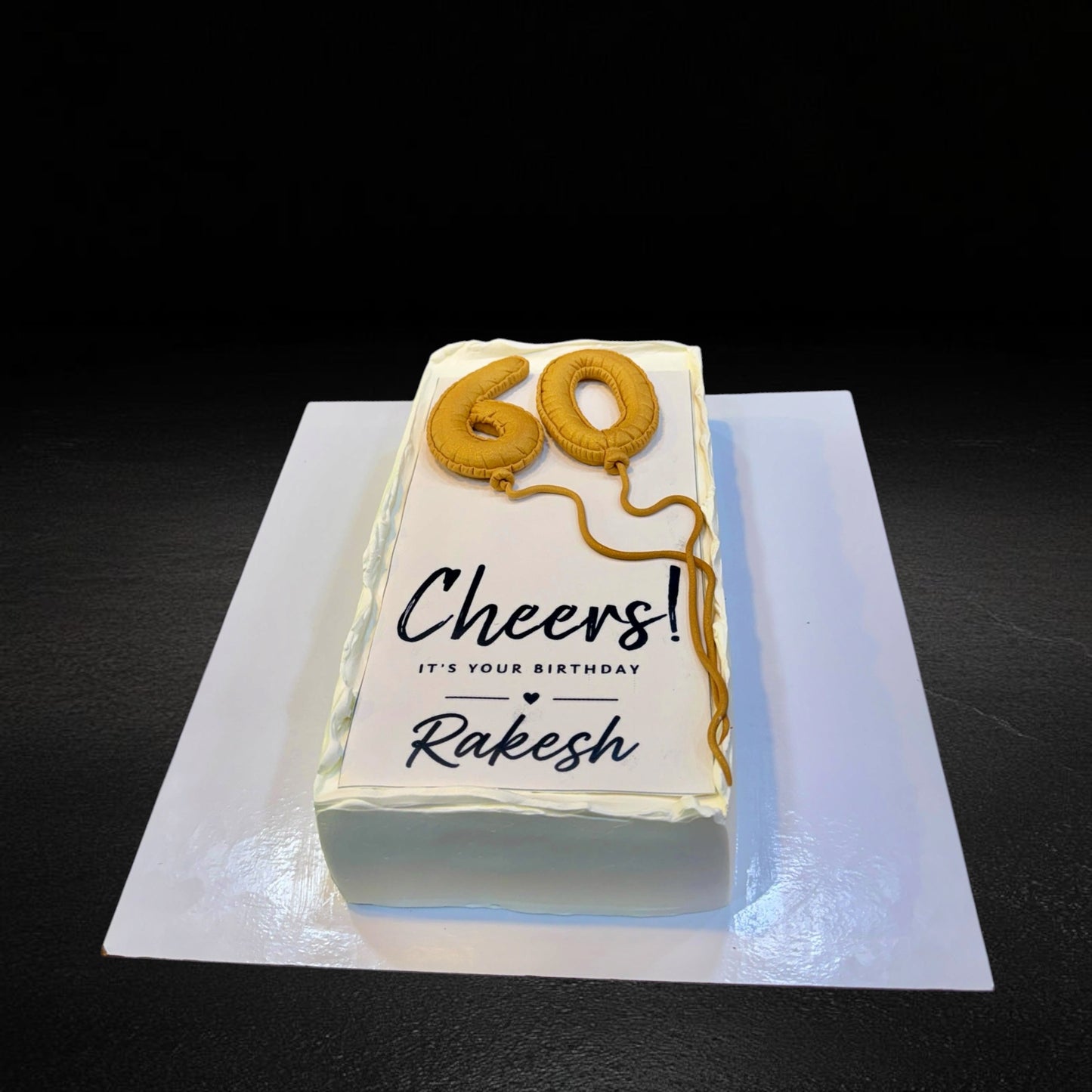 Gold 60 Balloon Cheers Rectangle Cake