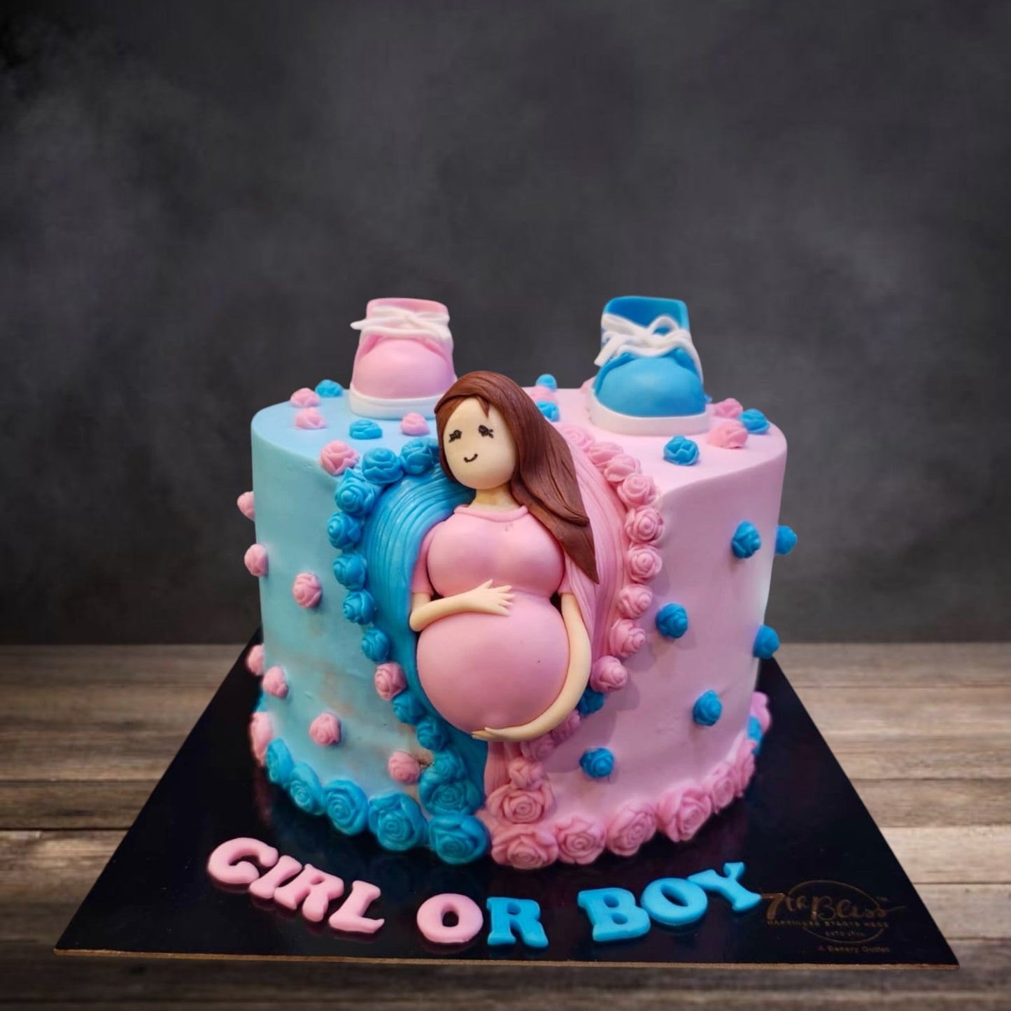 Half Blue Half Pink Split Baby Shower Cake