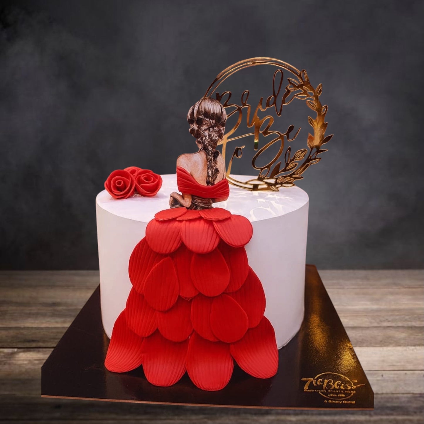 Red Petal Gown Bride To Be Cake