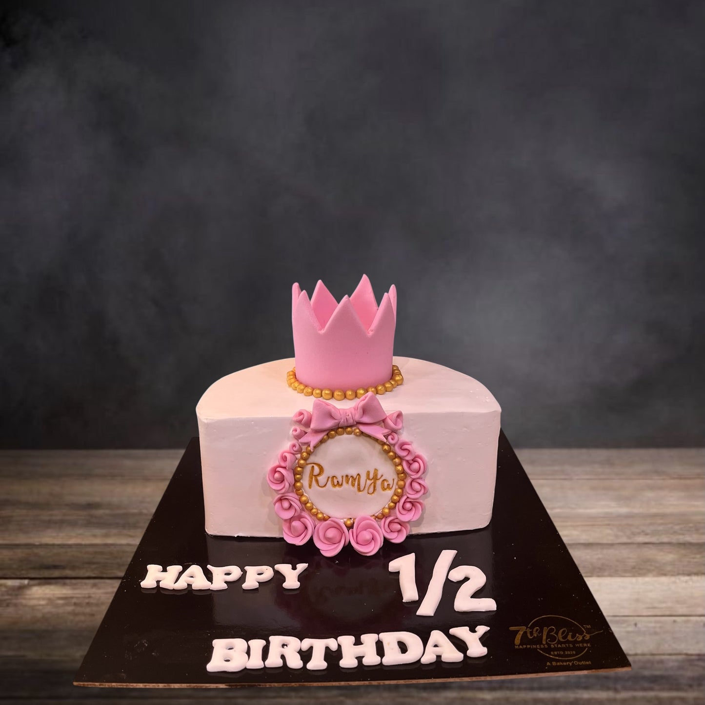 Pink Crown Princess 1/2 Birthday Cake