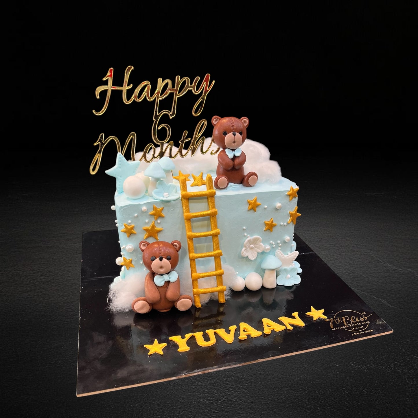 Teddy Bear Cloud Ladder 6 Month Cake