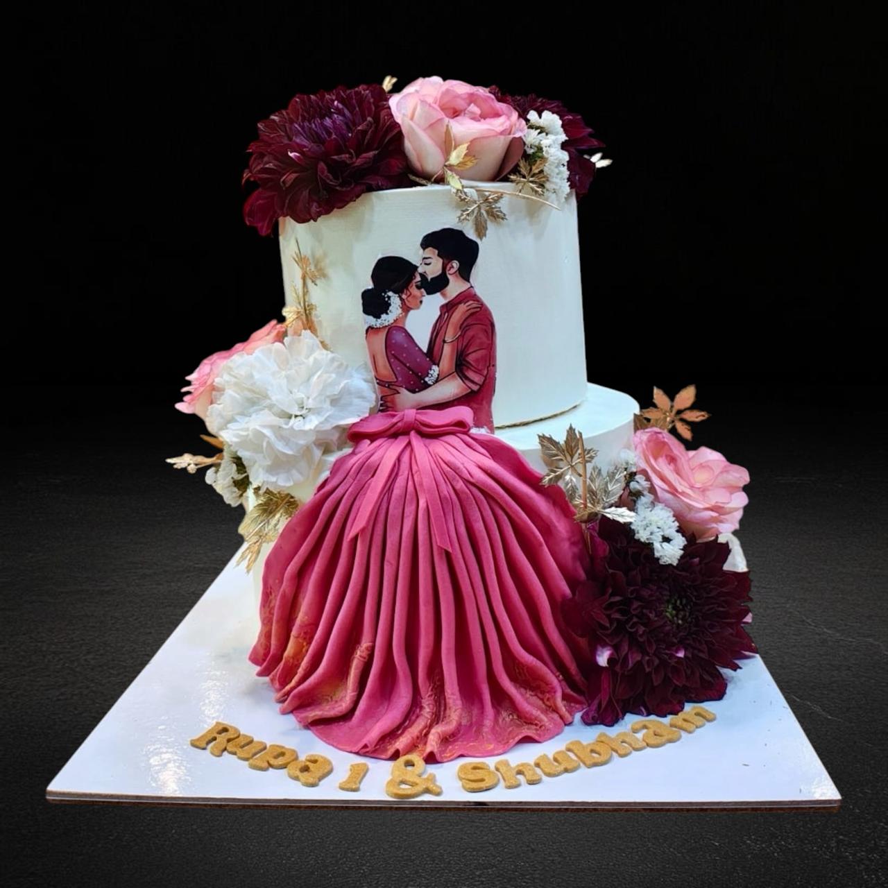 Regal Couple Gown Draping Tier Cake