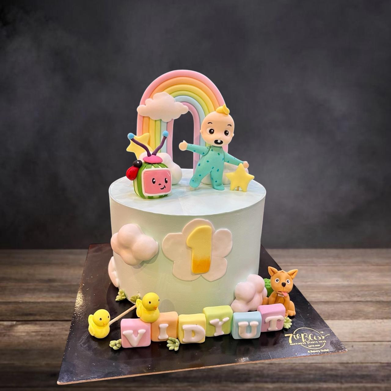 Cocomelon 1st Birthday JJ & Rainbow Theme Cake