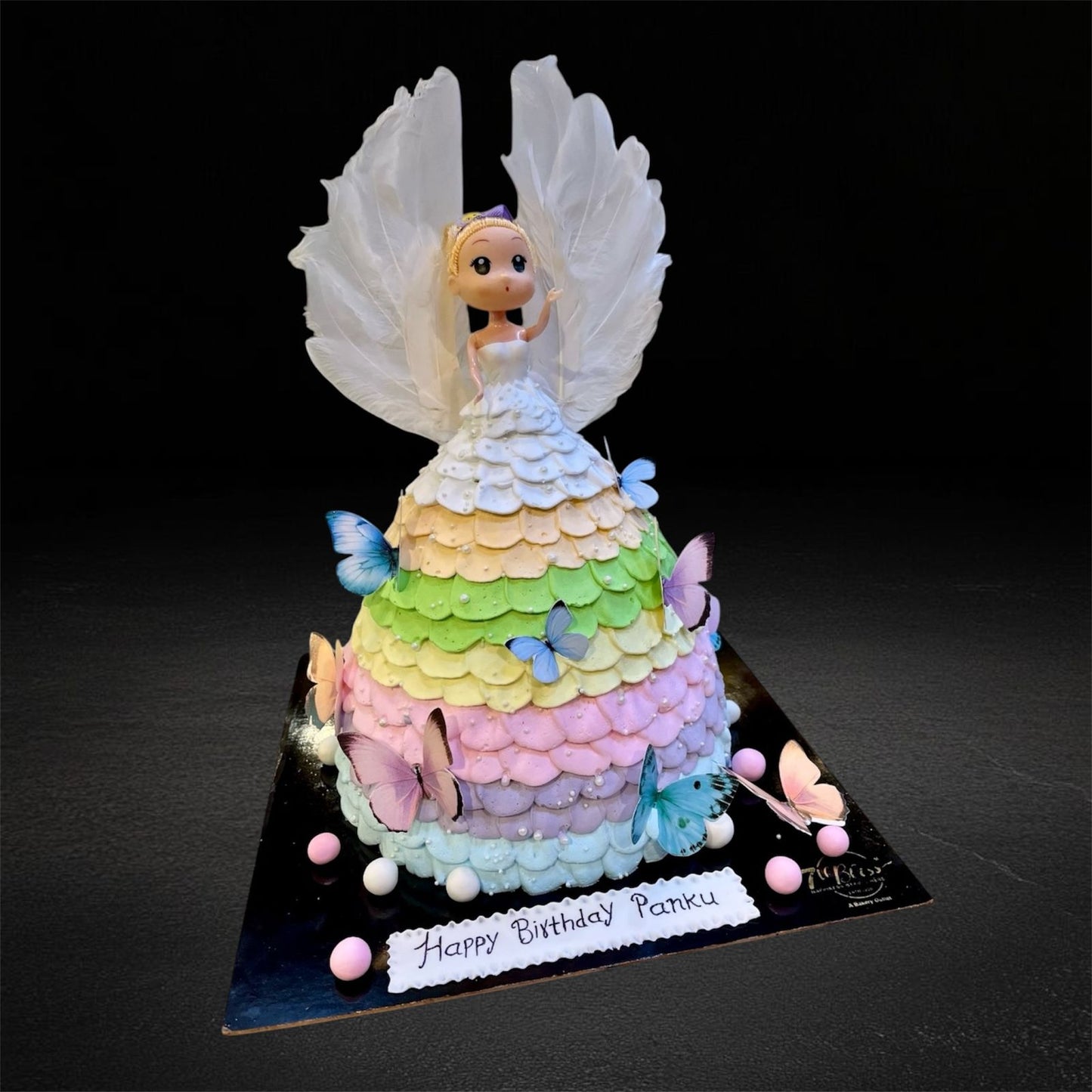 Pastel Rainbow Doll Dress Cake with Feather Wings