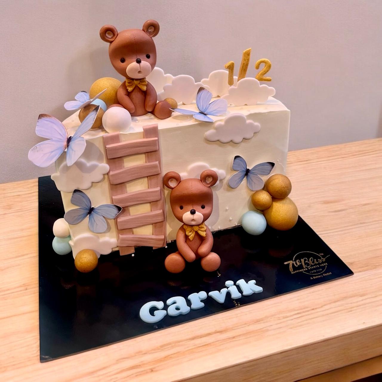 Teddy Bear Butterfly Half Birthday Cake