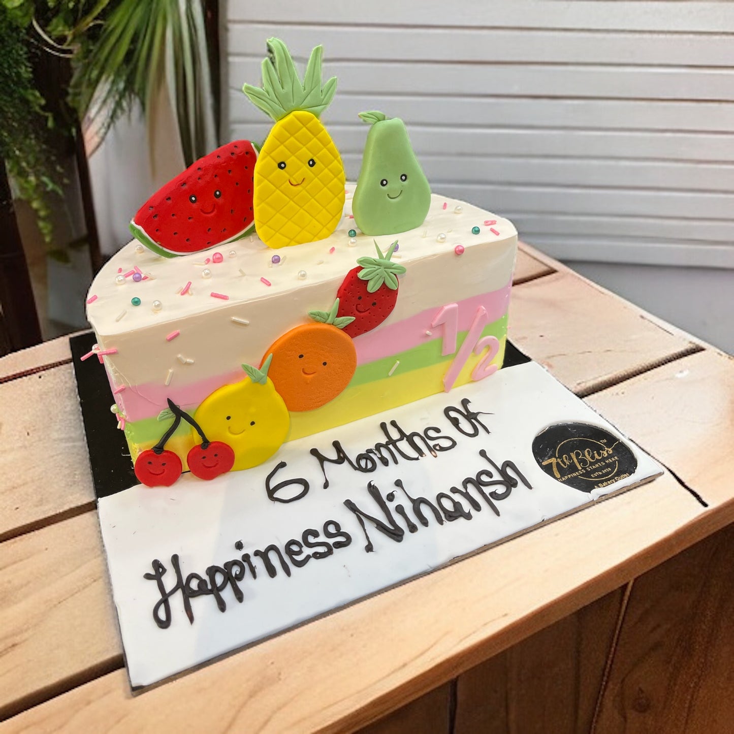 Smiling Fruits Half Birthday Cake
