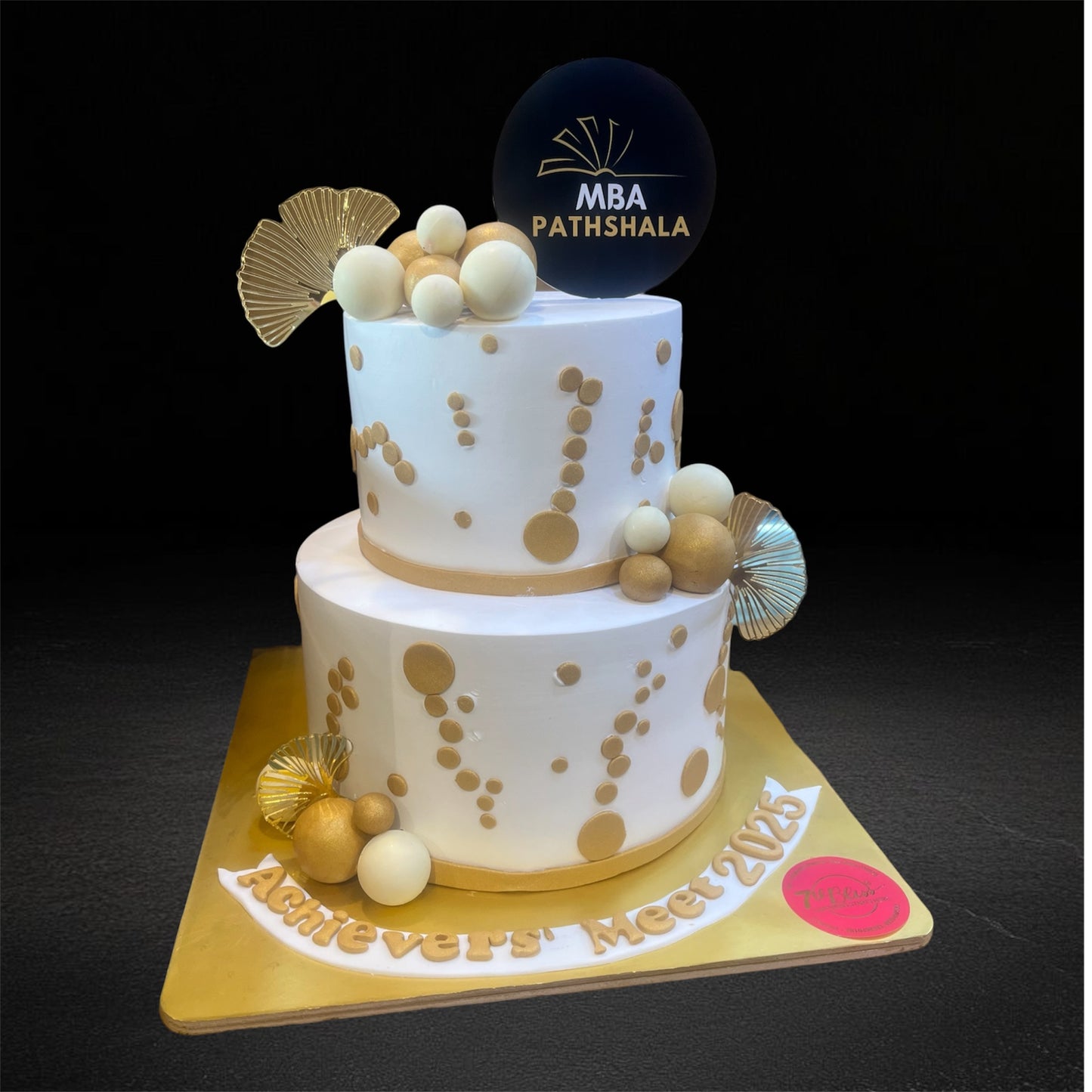 Gold White Ginkgo Corporate Tier Cake