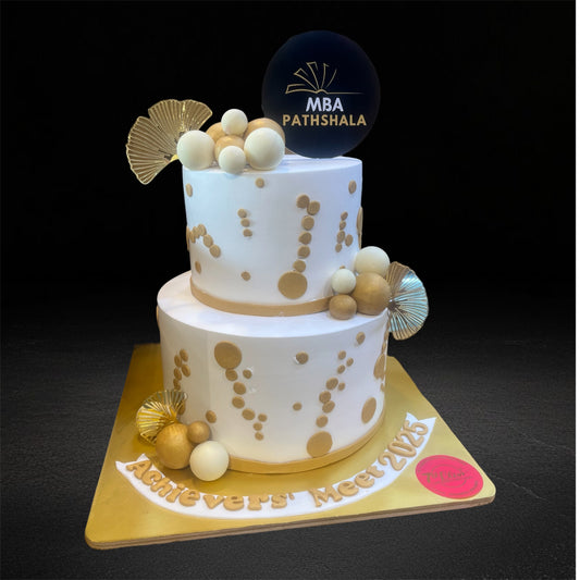 Gold White Ginkgo Corporate Tier Cake