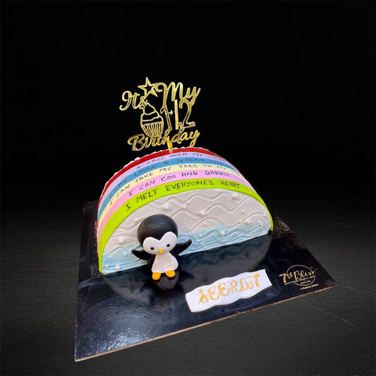 Penguin Rainbow 1/2 Birthday Cake