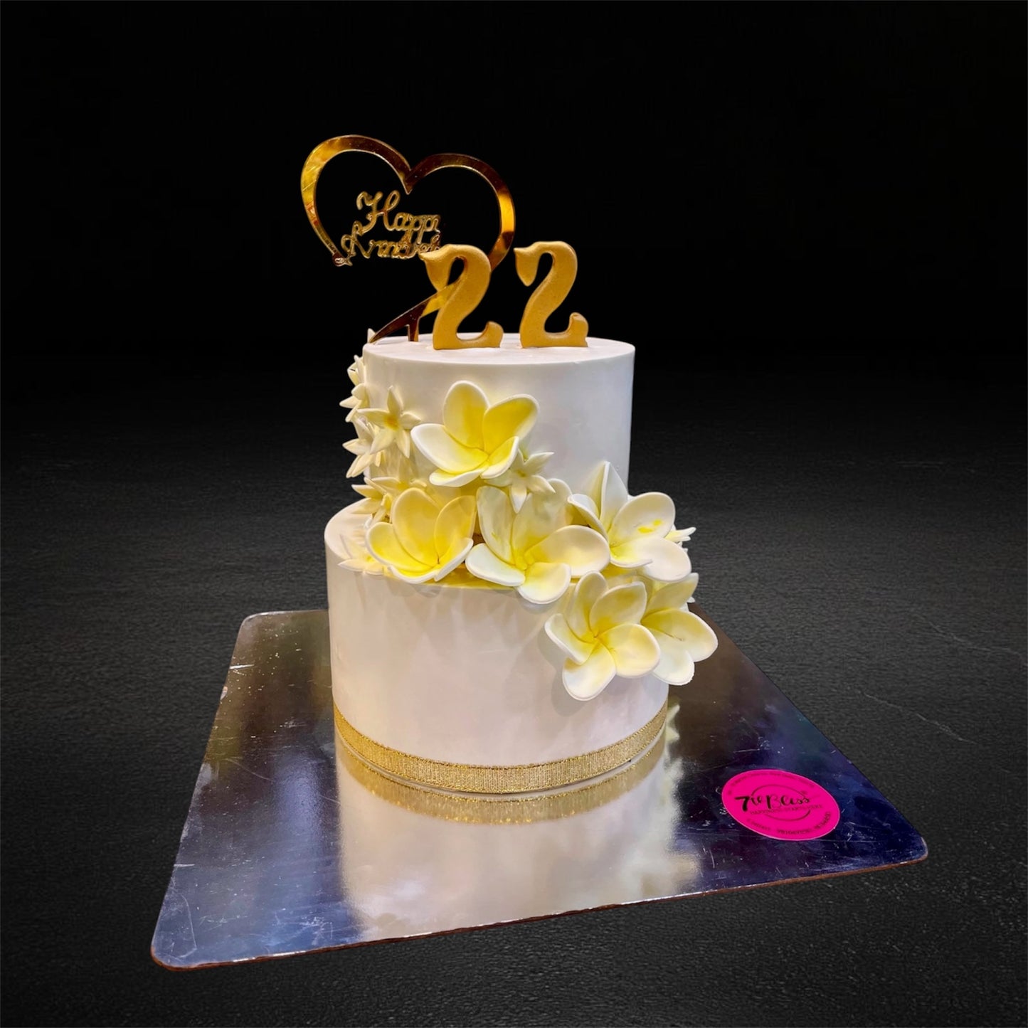 Plumeria White Flower 22nd Anniversary Tier Cake