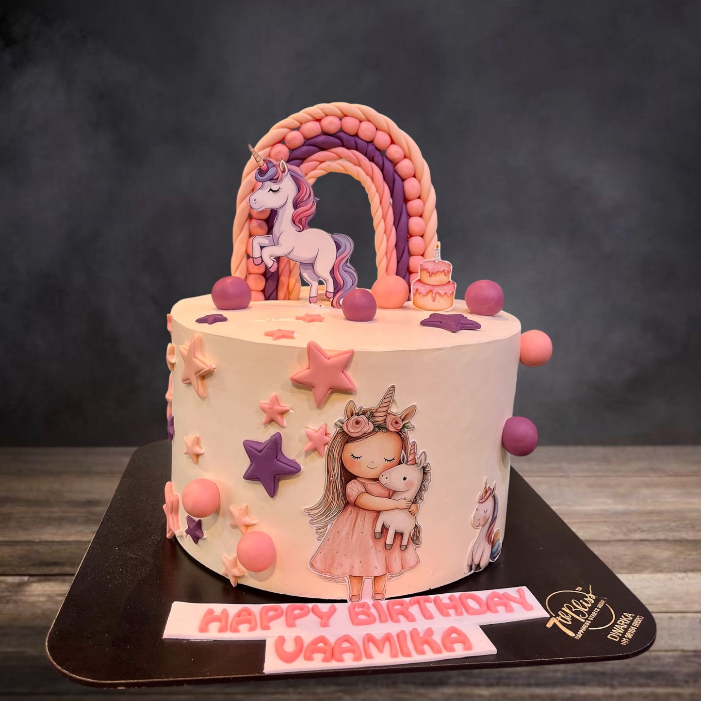 Pink Purple Unicorn & Girl Rainbow Arch Cake
