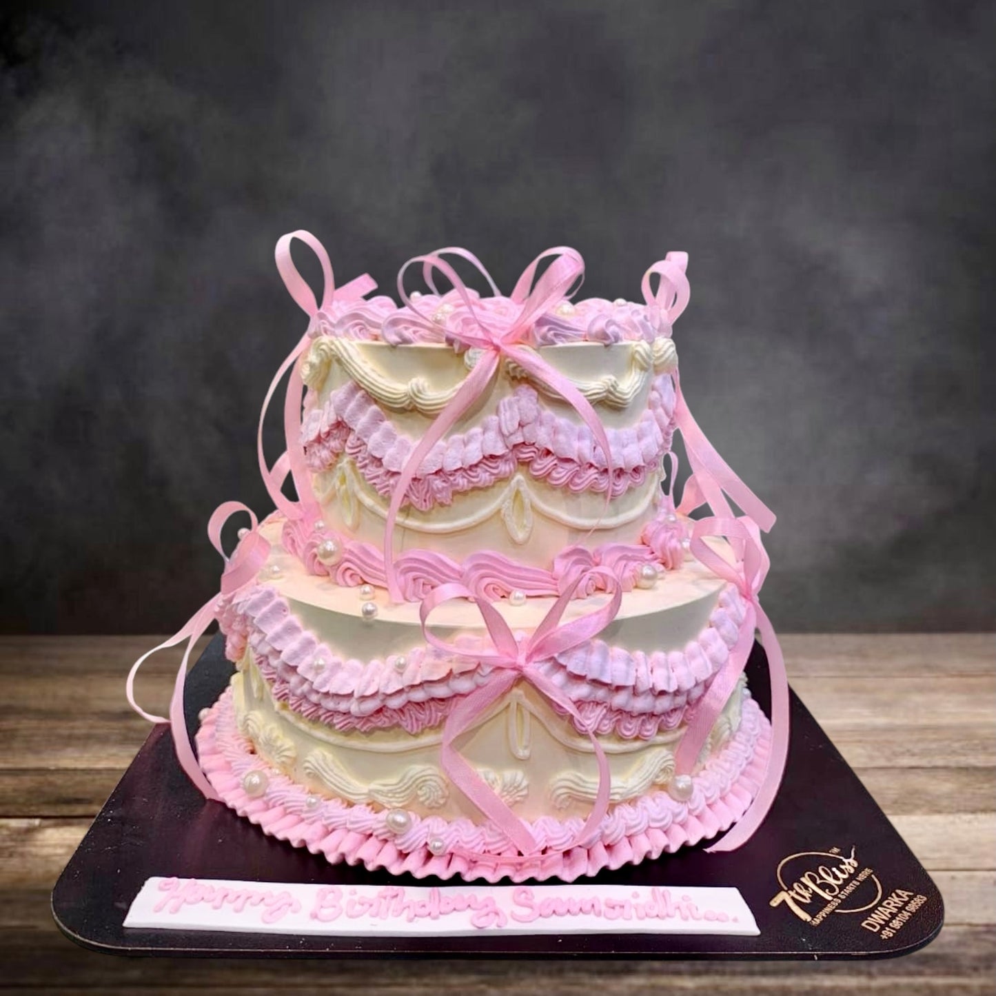 Pink Vintage Ribbon 2-Tier Cake