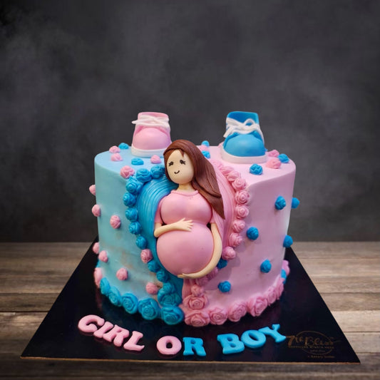 Half Blue Half Pink Split Baby Shower Cake