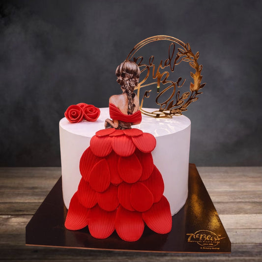 Red Petal Gown Bride To Be Cake