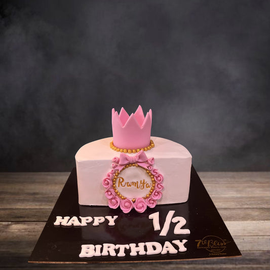 Pink Crown Princess 1/2 Birthday Cake