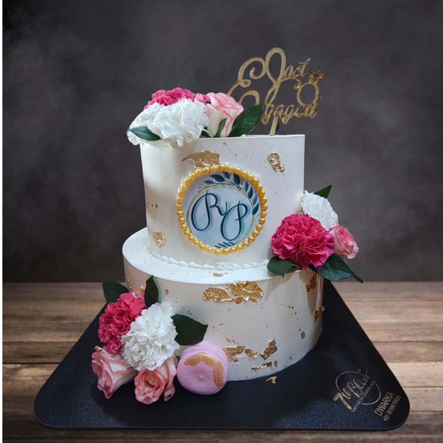 Fresh Pink & White Flower 2-tier Engagement Cake