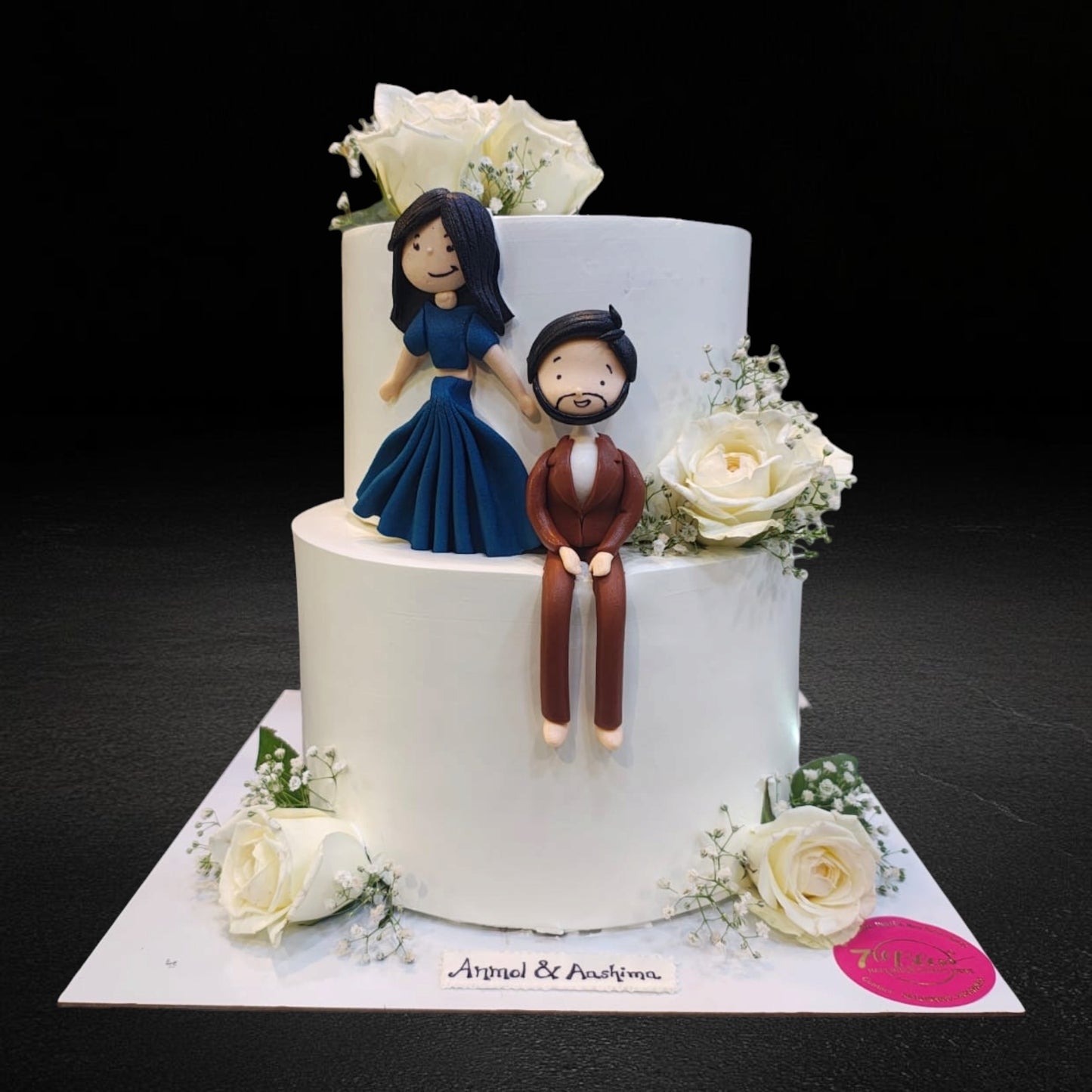 Blue Lehenga Couple Engagement Cake