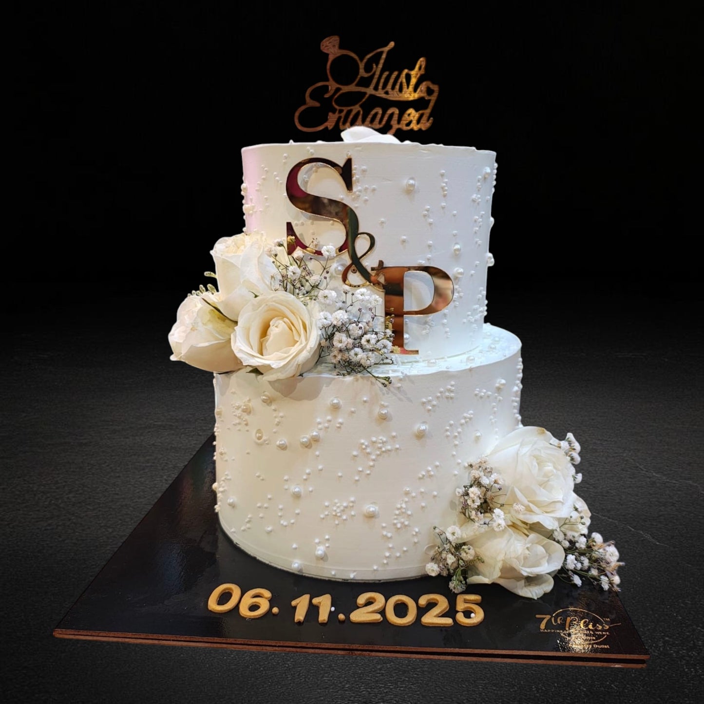 White Pearl Engagement Tier Cake