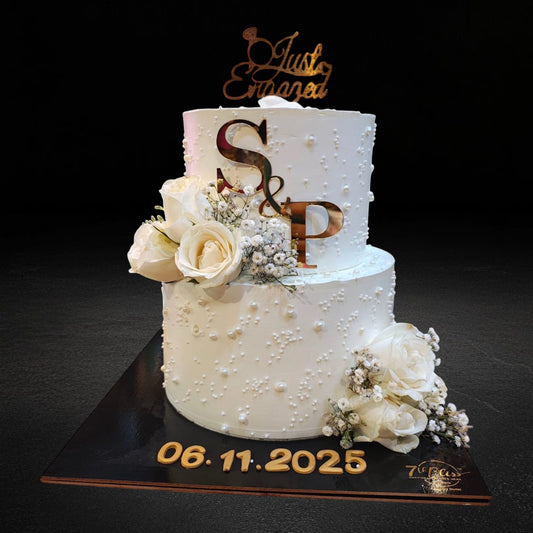 White Pearl Engagement Tier Cake