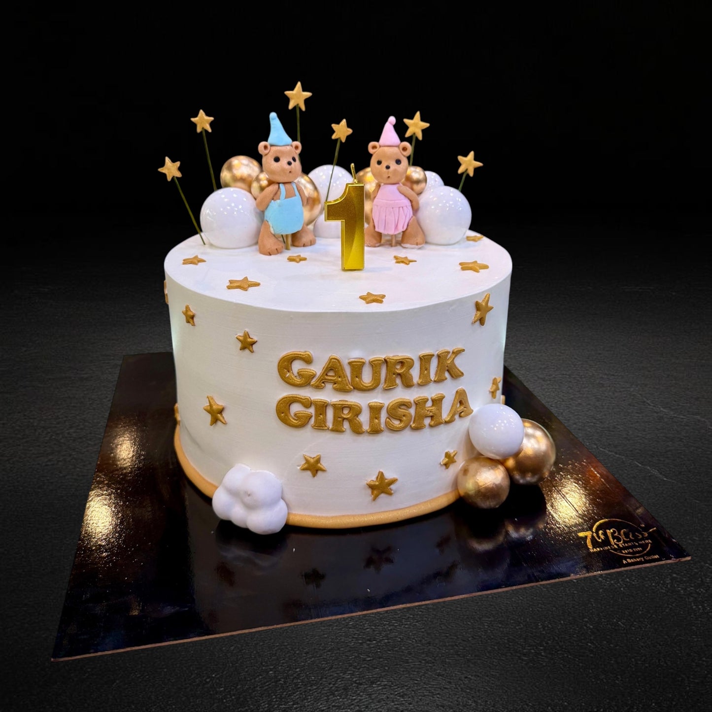 Twins Teddy Bear 1st Birthday Cake