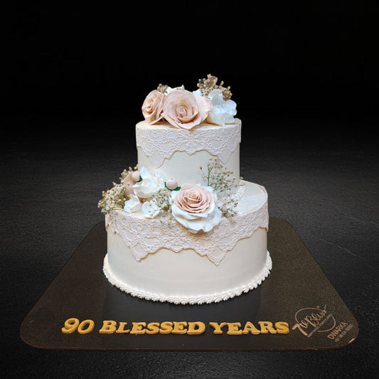 Ivory Lace Blossom Celebration Tier Cake