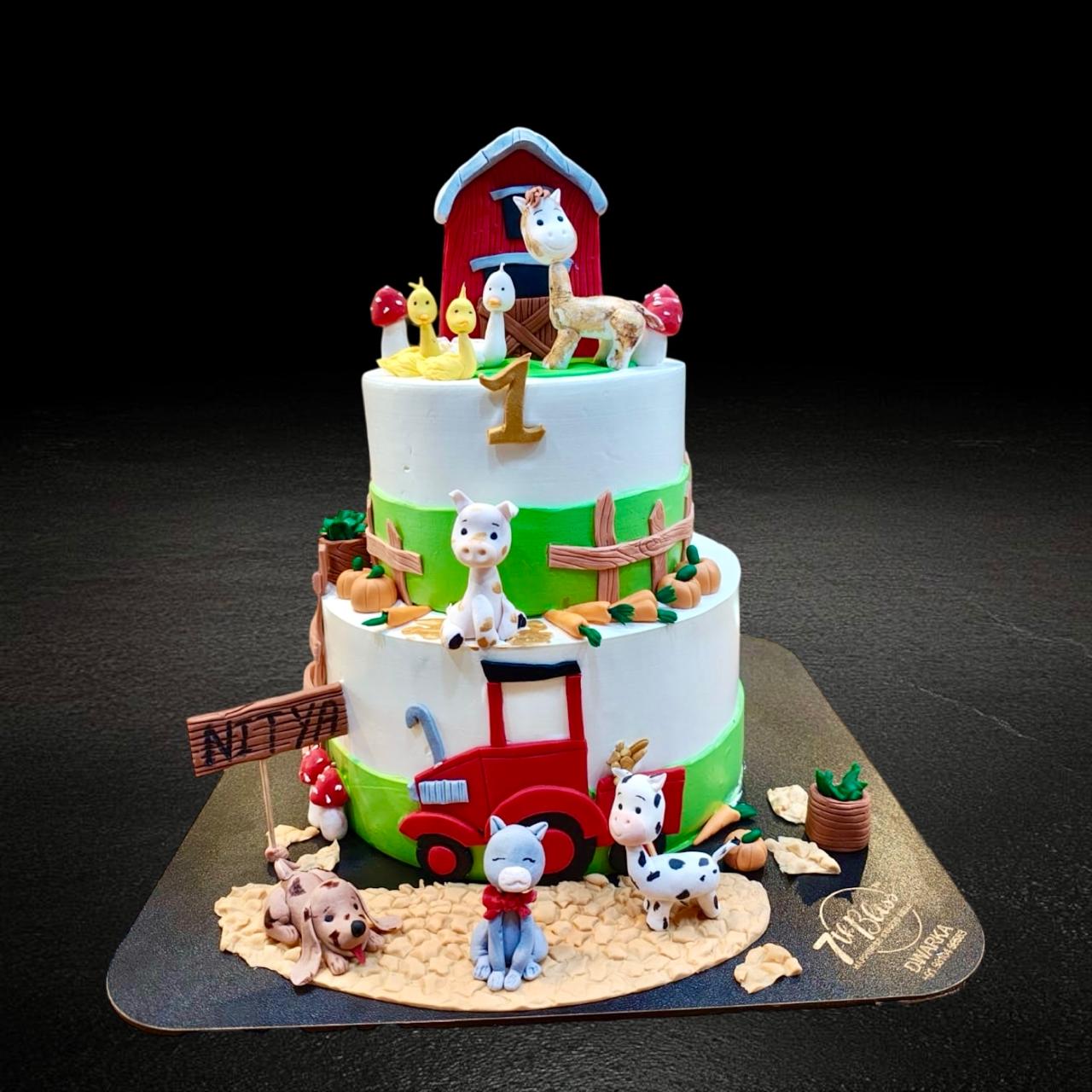 First Birthday Farm Animal Tier Cake