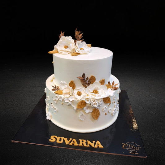 Golden Ivory Floral Elegance Tier Cake