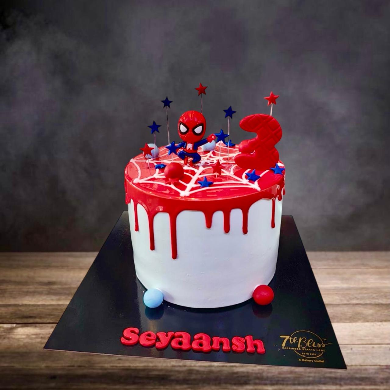 Spiderman Superhero Drip Cake