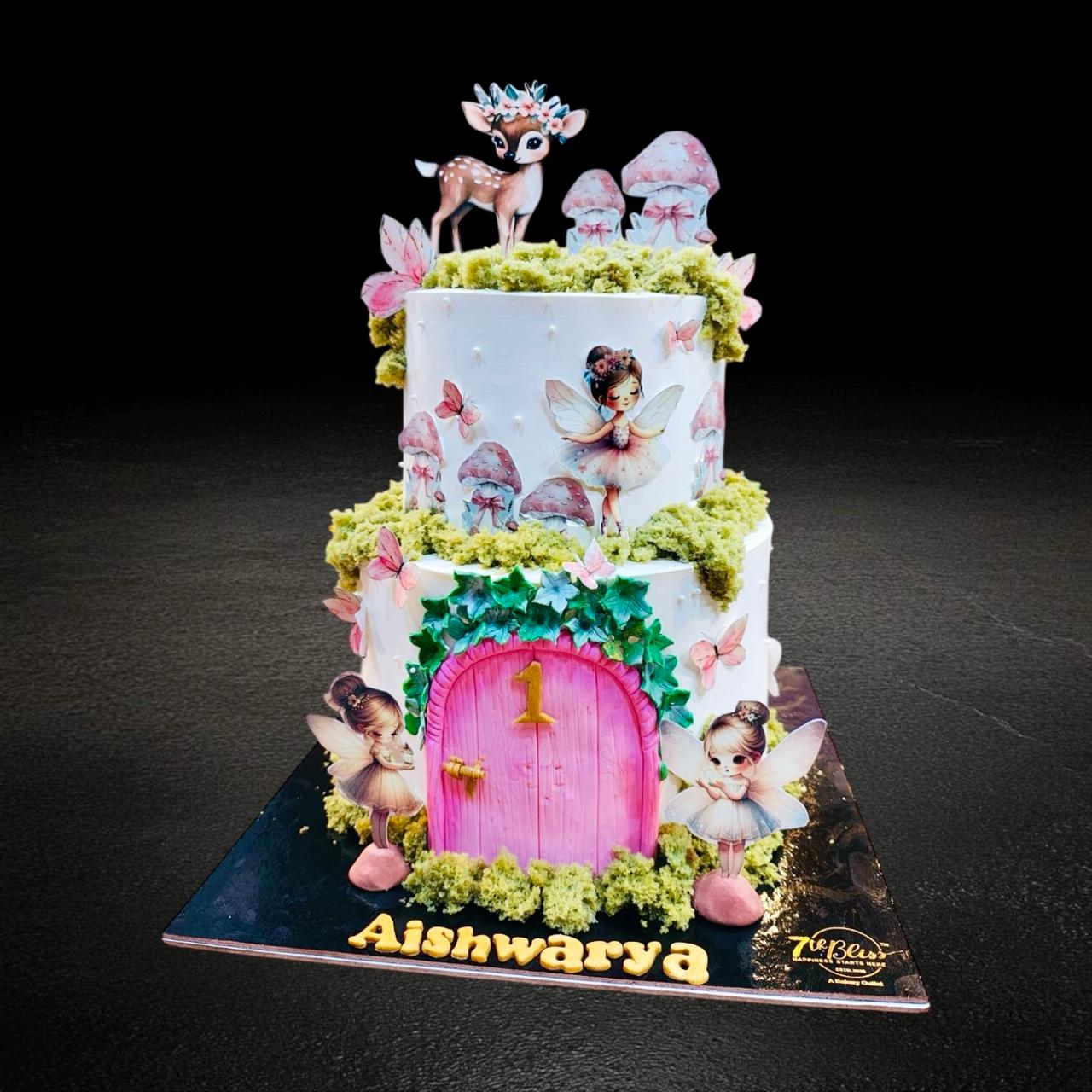 Enchanted Fairy Garden Cake | 1st Birthday 2-Tier Designer Cake