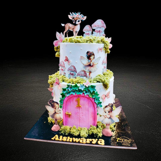 Enchanted Fairy Garden Cake | 1st Birthday 2-Tier Designer Cake