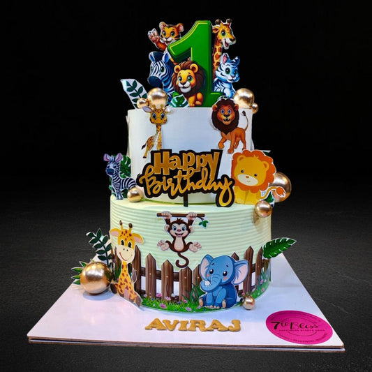 1st Birthday Jungle Safari Tier Cake