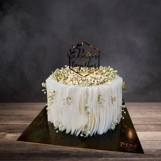 White Ruffle & Baby Breath Elegance Cake