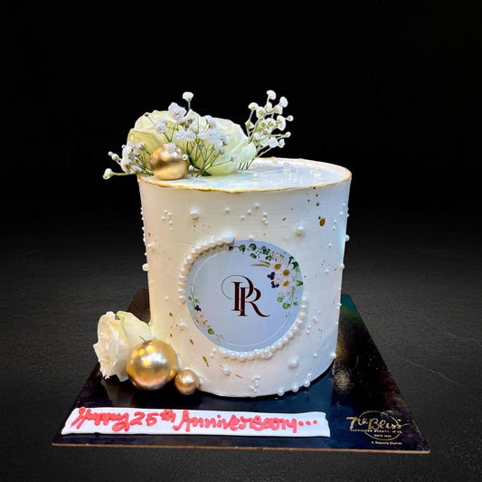 White & Gold Floral Pearl Cake