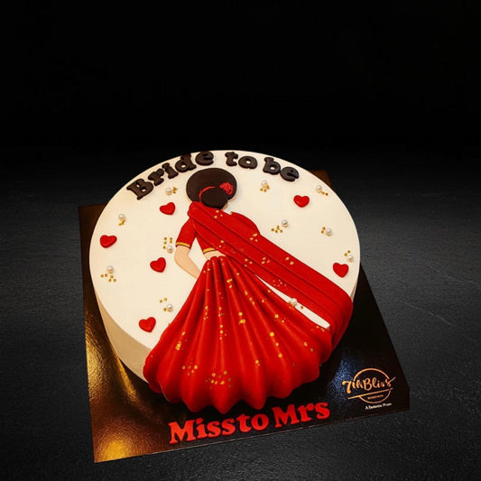Miss to Mrs Bride to Be Red Saree Cake