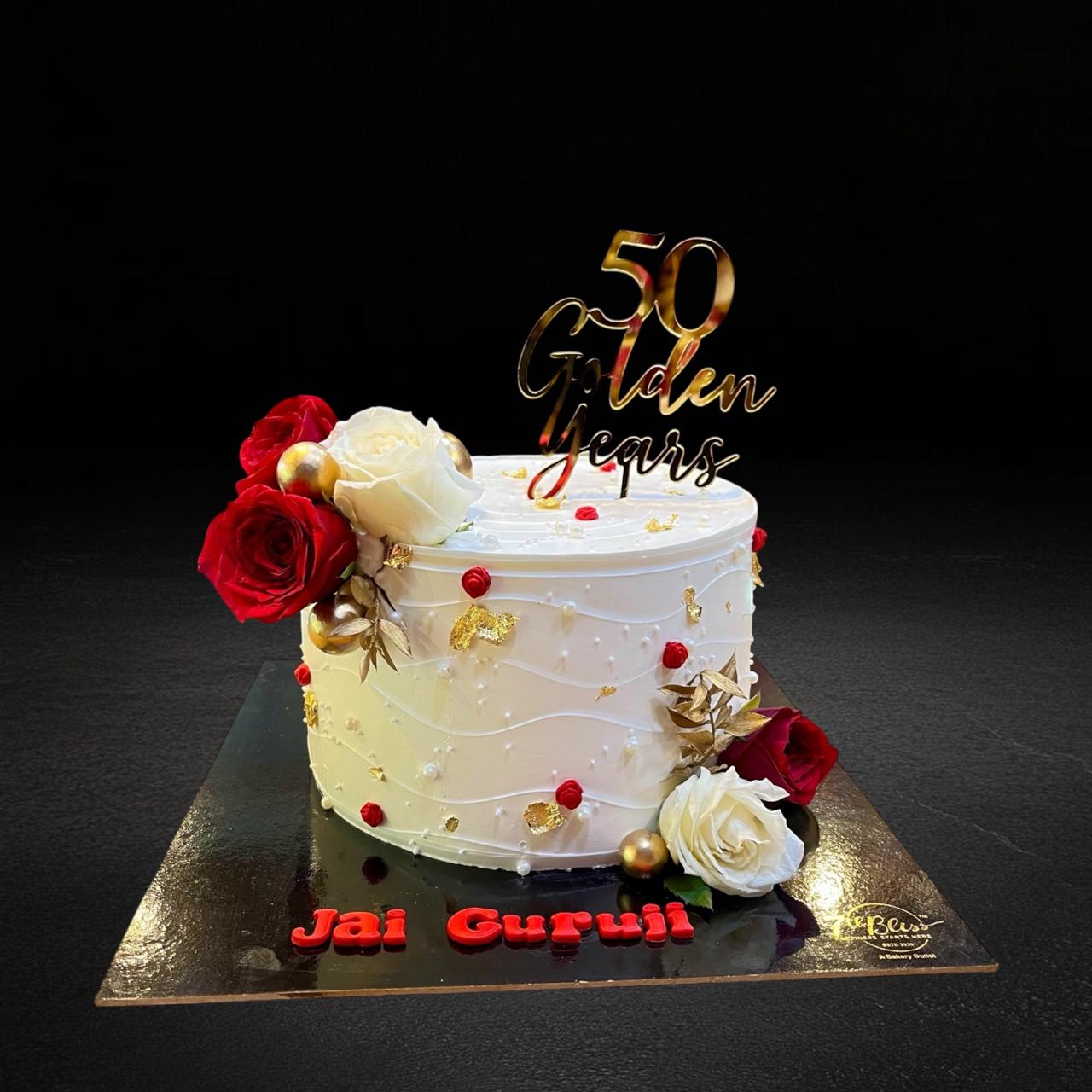 Floral Rose 50th Anniversary Golden Years Cake