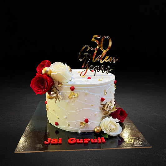 Floral Rose 50th Anniversary Golden Years Cake