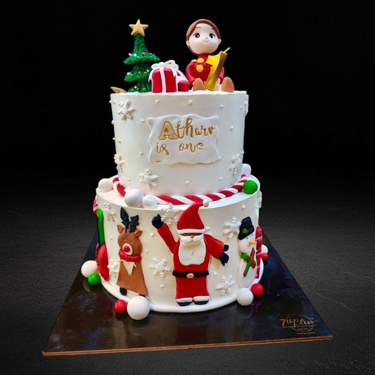 Christmas Theme First Birthday Tier Cake