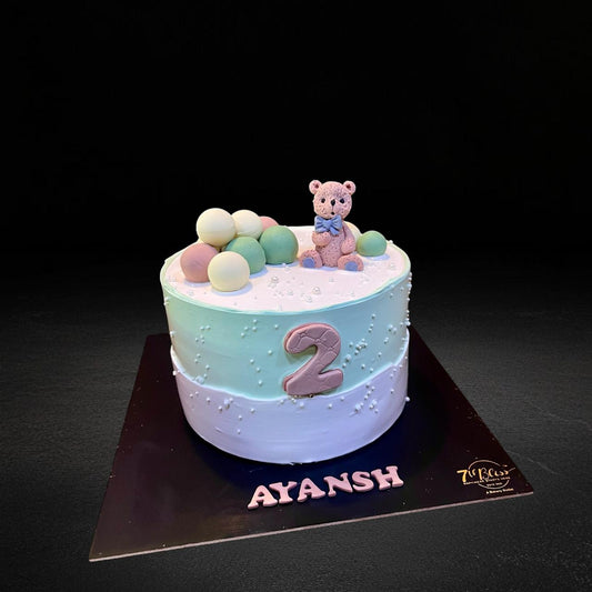 Pastel Green Teddy Bear 2nd Birthday Cake