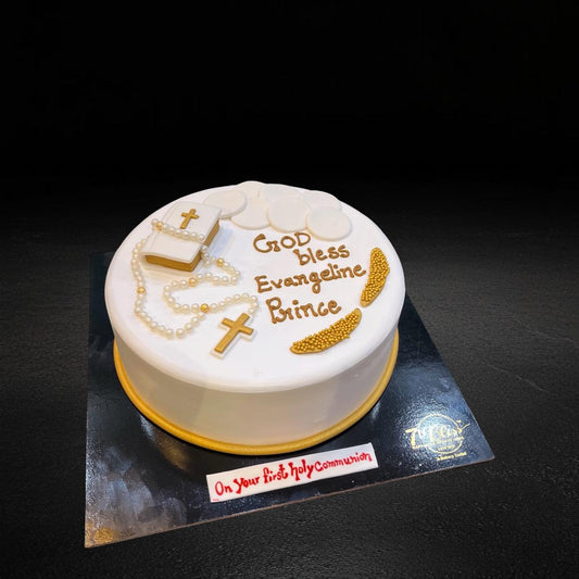 First Holy Communion White Gold Cake