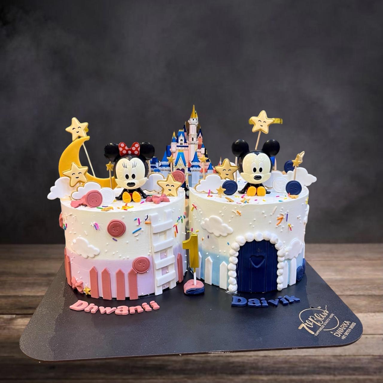 Mickey Minnie Twin Birthday Cake