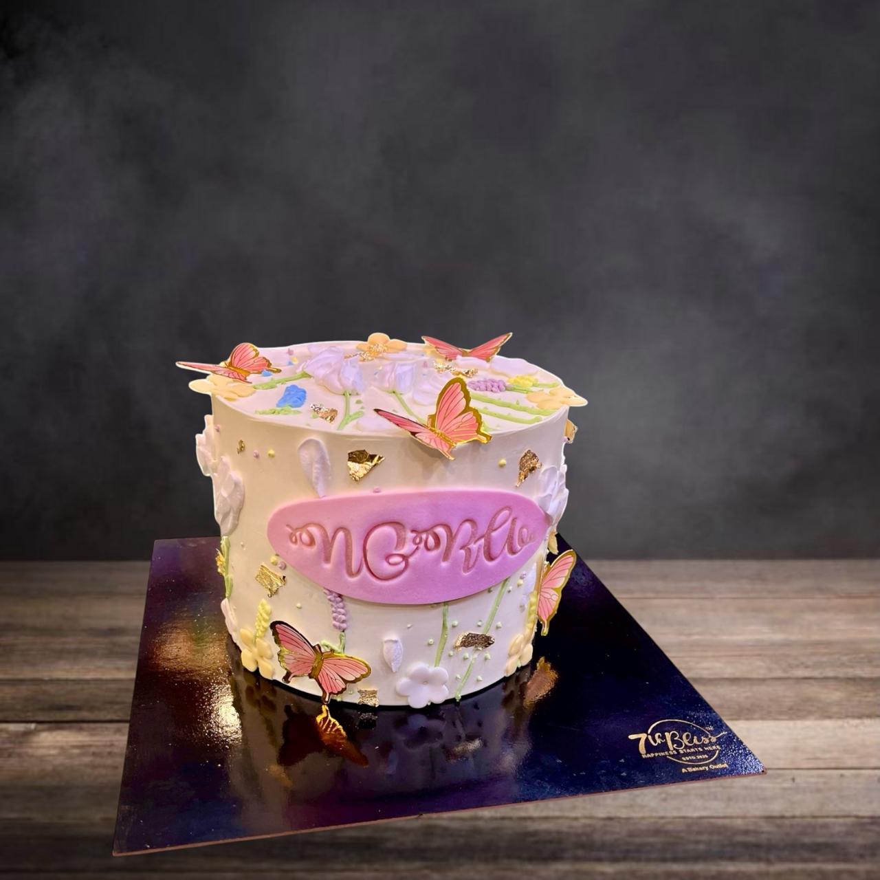 Floral Butterfly Gold Accent Cake