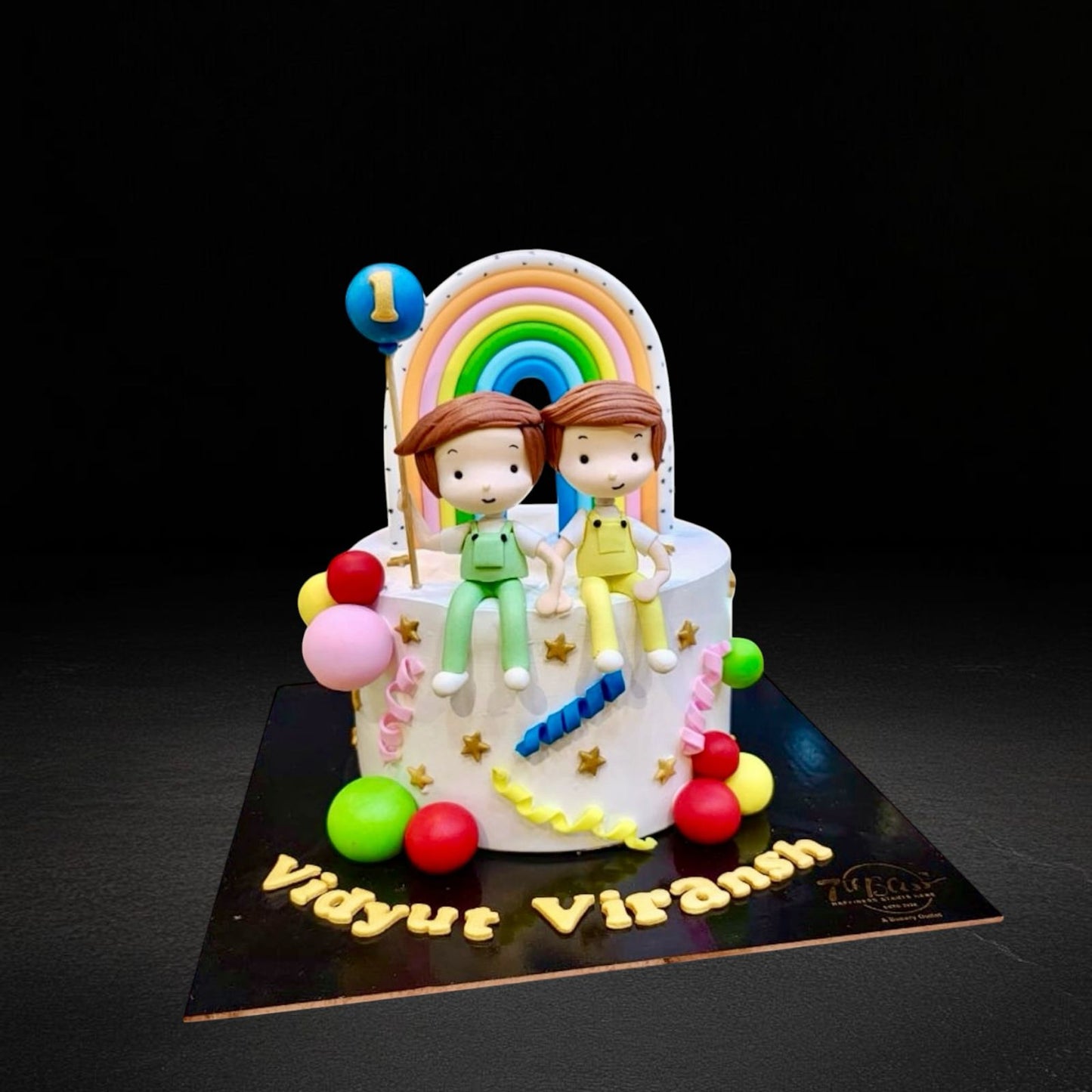 Twin Boys Rainbow 1st Birthday Cake