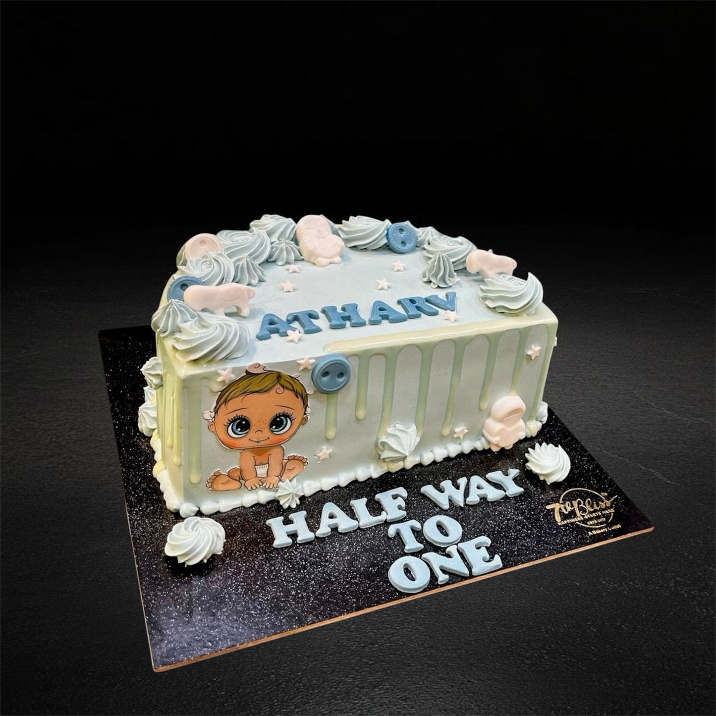 Baby Blue Drip Half Birthday Cake