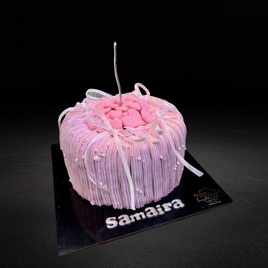 Pink Heart Tassel Ribbon Cake